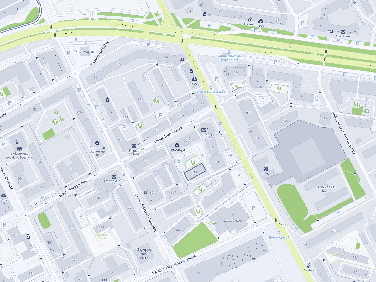 Карта: Пермь, ул. Тимирязева, 26, рядом с улицей Николая Островского